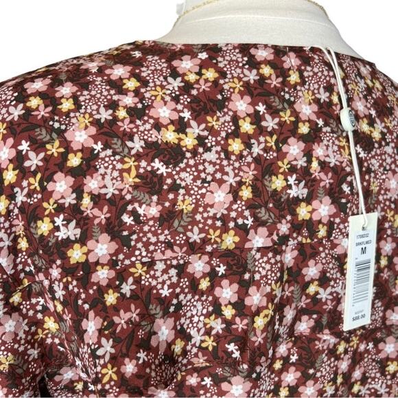 NWT Max Studio Brick Red Faux-Wrap Ditsy Floral Ruffle Long Sleeve Blouse Top M - Picture 10 of 12